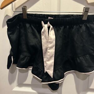 VICTORIA’S SECRET Black Satin Ruffle Shorts with White Tie